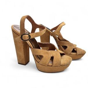 Zodiac USA ‘Tanya’ Tan Suede Platform Heeled Sandals - Size 8